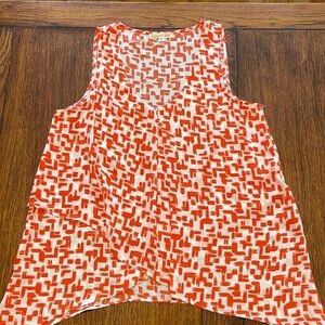 Copper key orange and white geometric print Sleeveless V-neck top XS